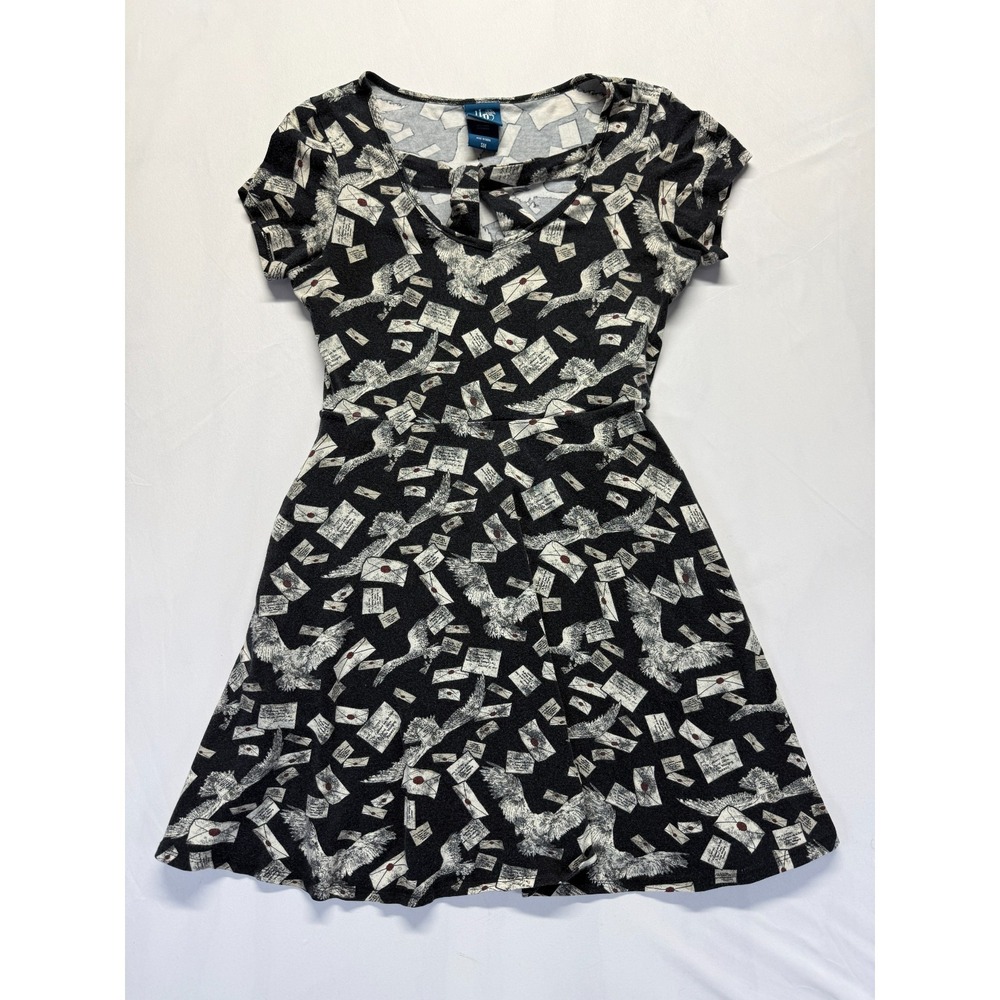 Hot Topic Harry Potter Hogwarts‎ Letter Mini Dress Womens S Black Allover Print